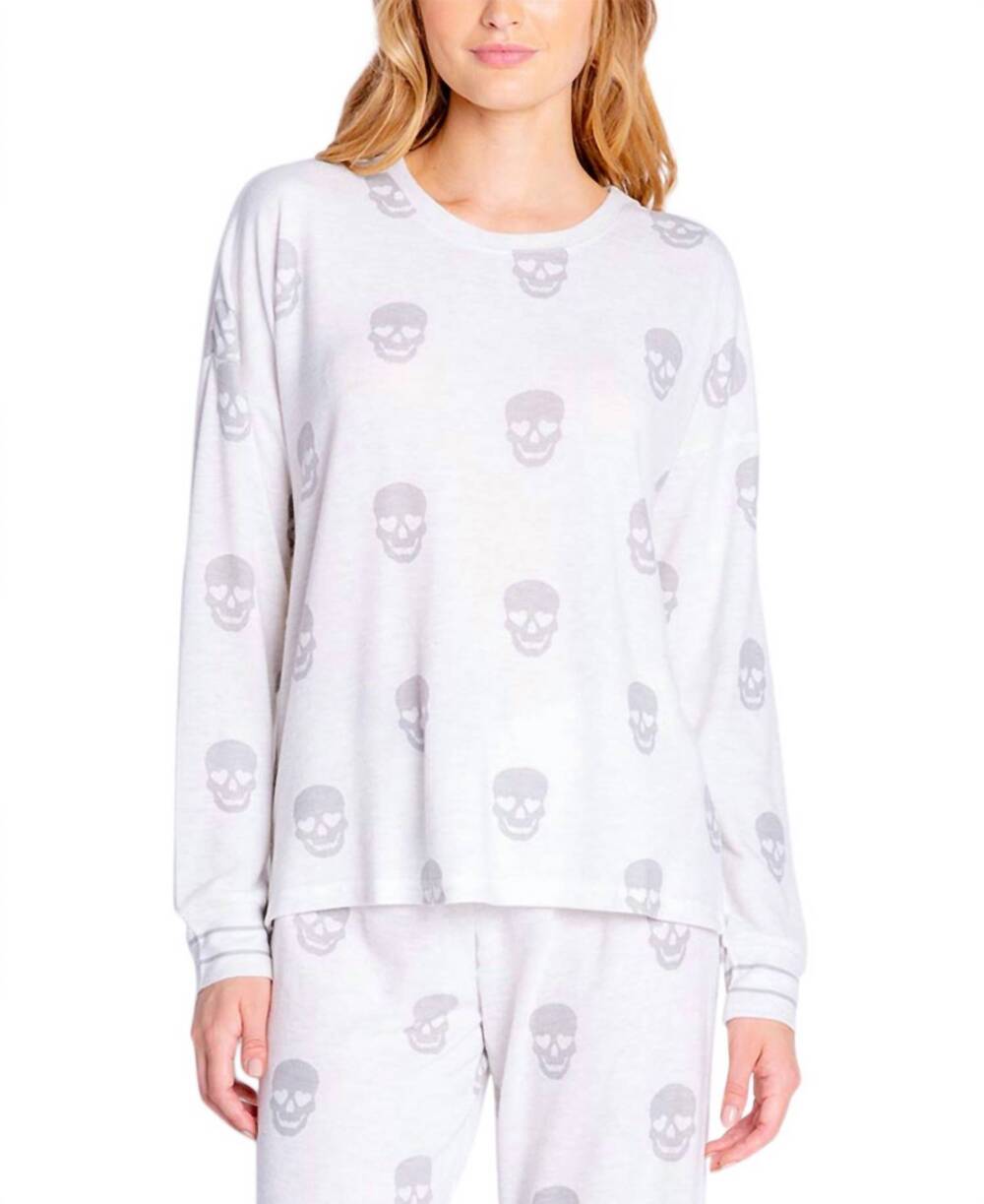 NEW INSOMNIAX butter jersey printed long sleeve pajama top in heather cl